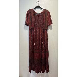 Vintage Carole Little Size 4 Boho Tribal Hippie Maxi Tie Front Dress Festival